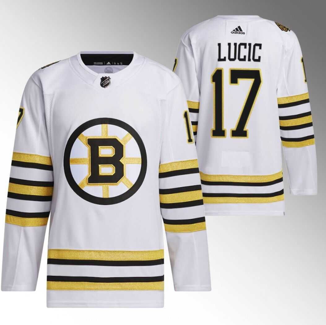 Mens Boston Bruins #17 Milan Lucic White 100th Anniversary Stitched Jersey Dzhi->boston bruins->NHL Jersey